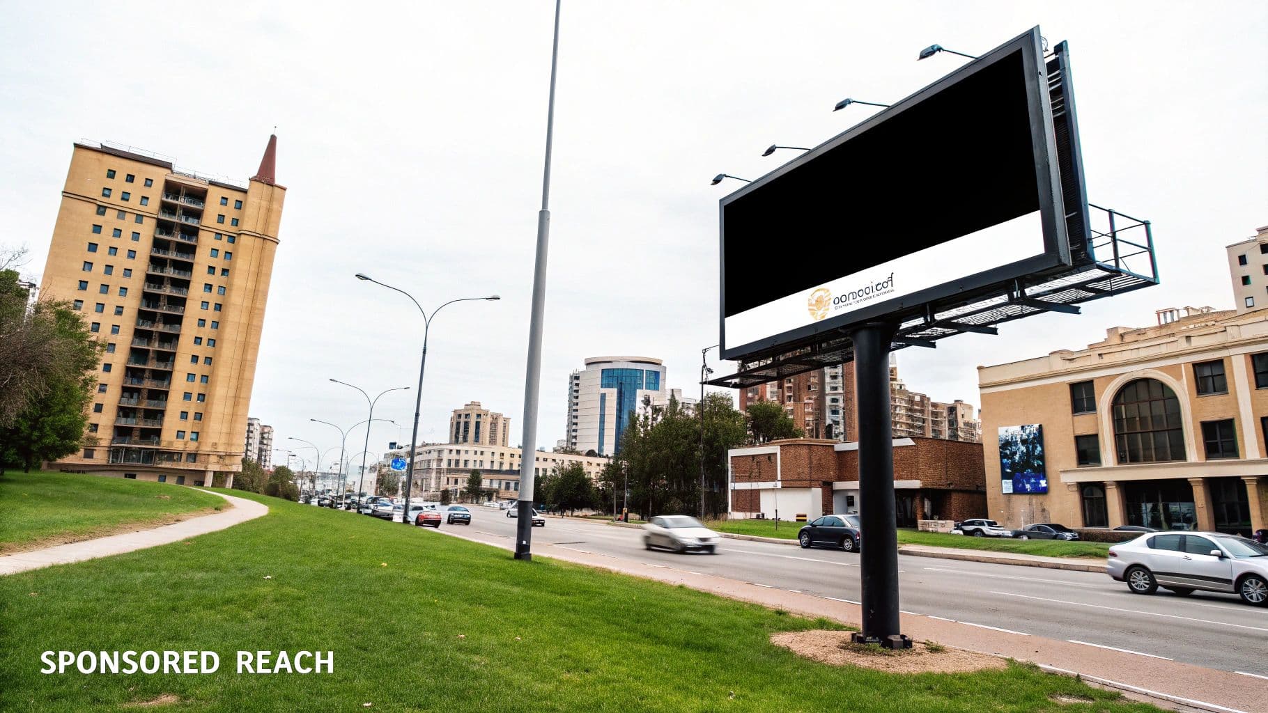 A roadside billboard beside busy traffic, representing the paid reach of LinkedIn sponsored content