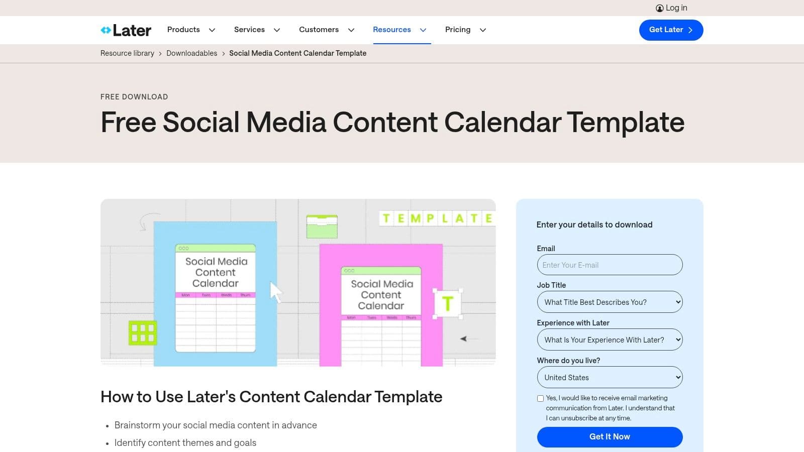 Later's free social media content calendar template and its drag-and-drop visual planner for Instagram feeds