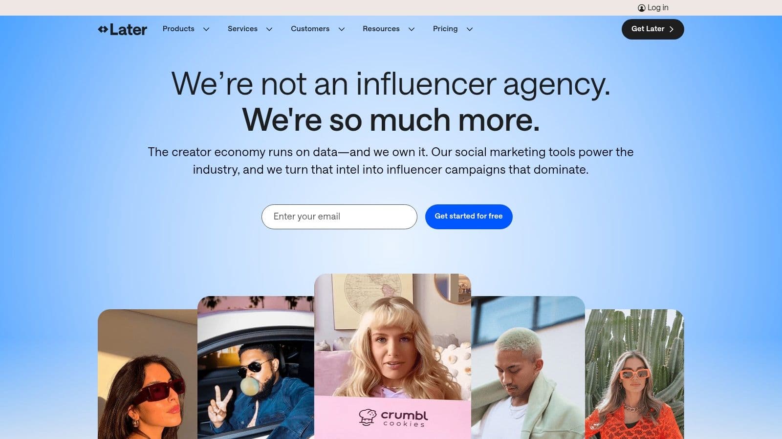 Later homepage highlighting its visual-first Instagram planner and link-in-bio tools